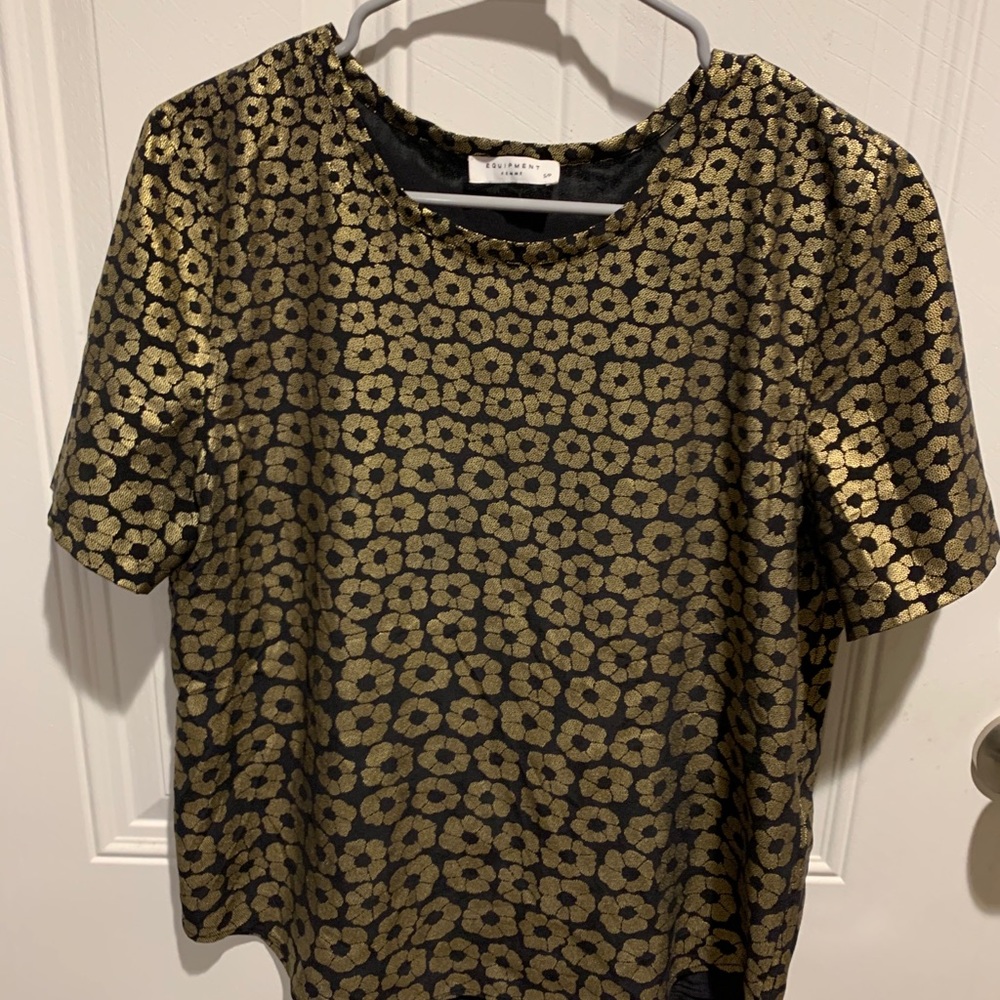 Shiny black and gold floral blouse